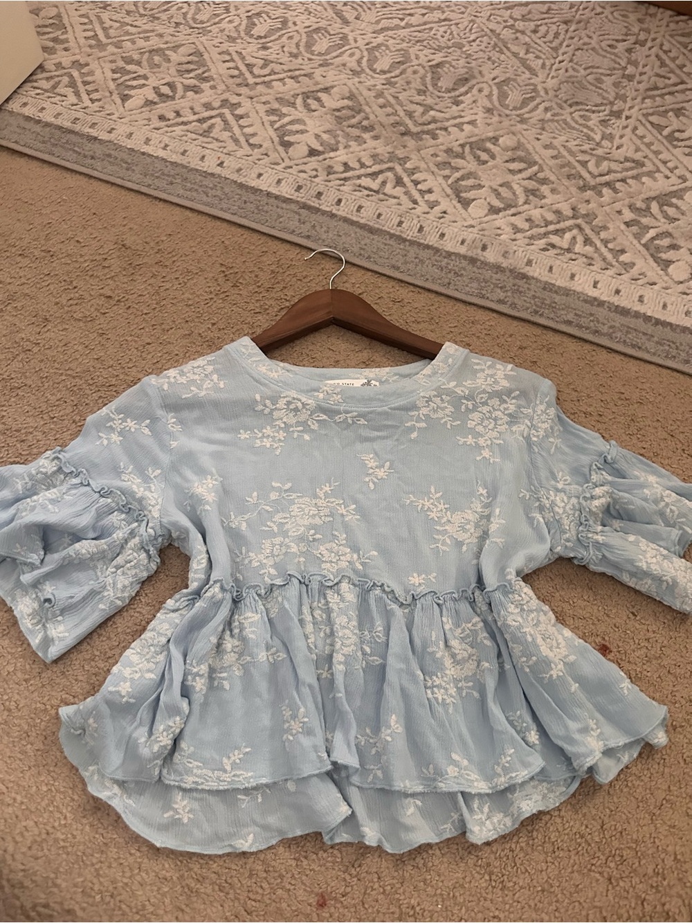 Light Blue Floral Peplum Top for women